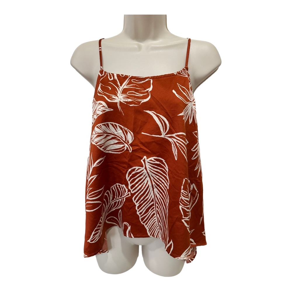 ⭐️ FOREVER 21 CONTEMPORARY ORANGE/ IVORY TROPICAL OPEN BACK TOP - SIZE M ⭐️